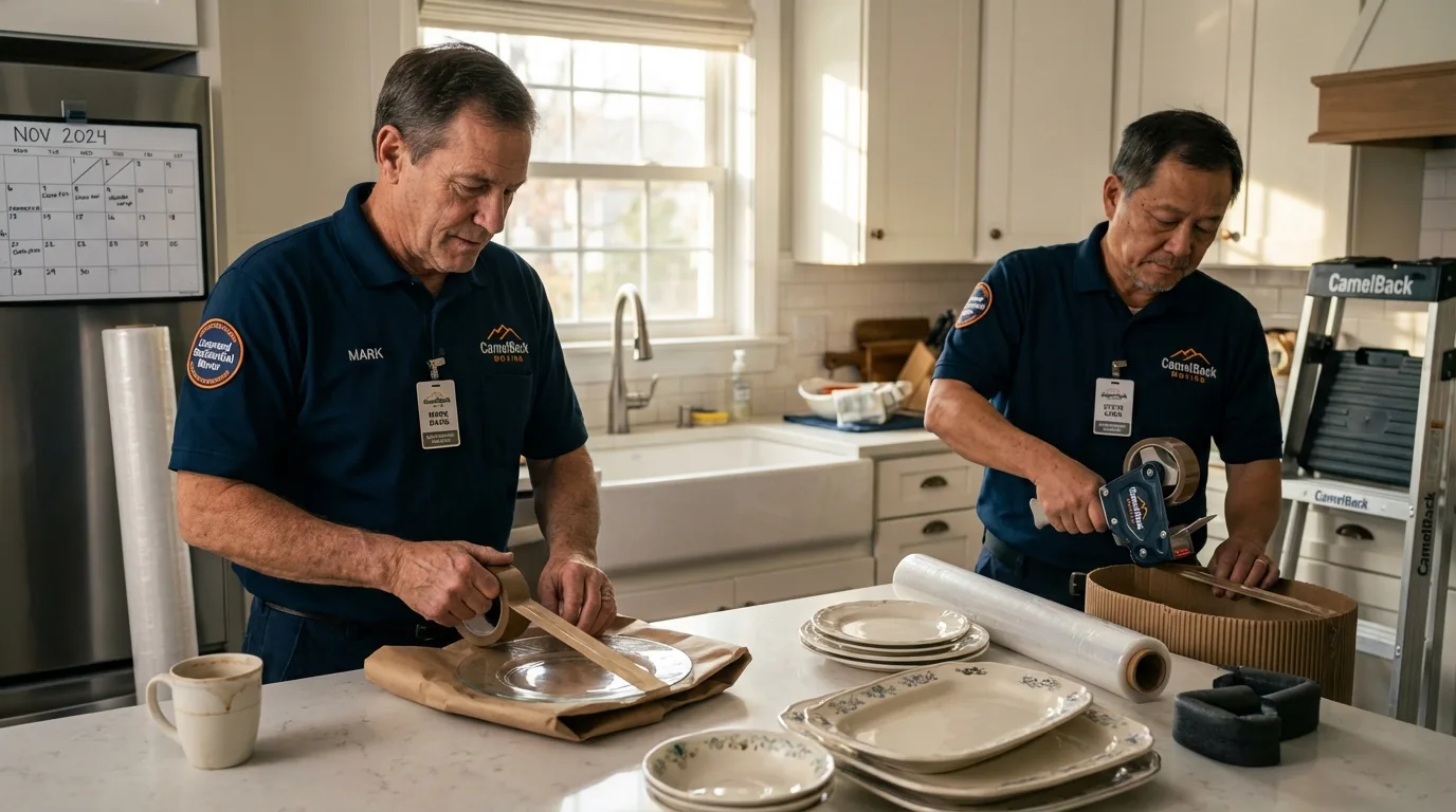 Professional crew packing kitchen dishware in Nicholson, GA